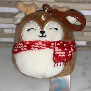 Squishmallows Dawn the Fawn Reindeer Plush Red Holiday Christmas Scarf Clip